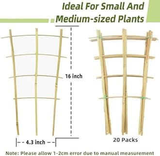 Bamboo Trellis for Climbing Plants 20 Pack, 16 Inch Garden Ladder Trellis for Potted Plants Indoor, Small Plant Support Trellis for Houseplants Vine