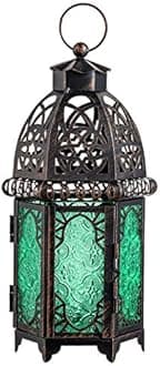 NEEDOMO Hanging Moroccan Lantern, 12.8'' Vintage Candle Holder, Metal Lanterns Decorative Indoor Outdoor, Table, Patio, Porch, Shelf, Gothic Home Decor (Green, Large Size)