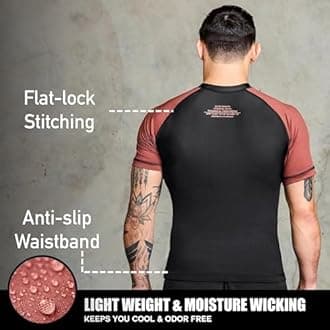 Elite Sports Jiu Jitsu BJJ Rash Guards, Men’s BJJ, No GI, MMA Ranked Short Sleeve Compression Base Layer Rash Guard