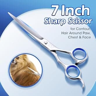 Gimars Professional 5 in 1 Grooming Scissors for Dogs 4CR, Heavy Duty Titanium Coated Straight, Thinning Shears and Comb