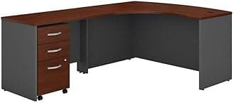 Bush Business Furniture Series C Left Handed L Shaped Desk with Mobile File Cabinet in Hansen Cherry