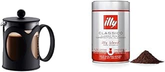 BODUM 10683-01 Kenya French Press Coffee Maker, Borosilicate Glass - 4-Cup (0.5 L), Black & illy Coffee, Classico Filter Coffee, Medium Roast, 100% Arabica Coffee Beans, 250g