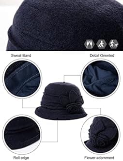 Comhats Winter Cloche Bucket Hat for Women Wool Elegant Dress 1920s Vintage Fedora