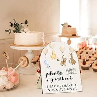 Winnie Wedding Photo Guestbook Sign with Stand, the Pooh Decor Wedding Welcome Sign, Bridal Shower Sign, Baby Shower Party Supplies, Wedding Shower Supplies, Photo Guestbook Wooden Plaque 8 * 10In