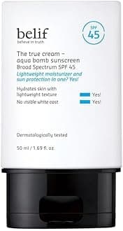 belif believe in truth Aqua Bomb SPF 45 Hydrating Niacinamide Sunscreen (1.69 fl. oz) - The True Cream PA++++, Daily Broad Spectrum, No White Cast, Weightless & Invisible, Non-Greasy, Korean Skincare