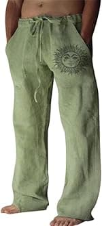 – Mens Linen Trousers Cotton Jogging Bottoms Casual Summer Pants with Pockets Loose Fit Drawstring Trouser Comfortable Lightweight Pant