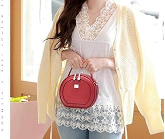 VISMIINTREND Stylish Vegan Leather Round Sling Bag for Women and Girls with Tassel and Removable Belt | Handbag | Crossbody | Satchel | Trendy | Ladies Purse | Side | Shoulder | Gift for Women, Cherry Red, M