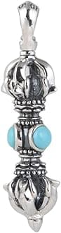 Vintage 925 Sterling Silver Buddhist Vajra Dorje Pendant with Stone for Men Women