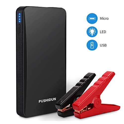 PUSHIDUN Jump Starter 400A Peak 6000mAh up to 2.5L Gas Engine, 12V Auto Jumper Battery Pack with Smart Jumper Cables, LED Flashlight with 3 Modes
