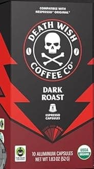 Death Wish Coffee, Capsules Compatible with Nespresso Original Machines, Dark Roast 10 ct.