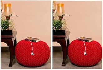 Pouf for Living Room Sitting Round Ottoman Bean Filled Stool for Foot Rest Home Furniture Rope Twisted Red Bean Bag - (Pack of 2)