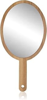 Wooden Handle Mirror Oval Shape for Shaving, Makeup & Grooming -12.5"