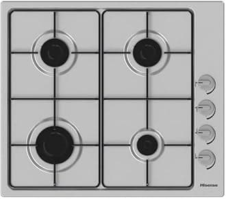 GM642XHS Built-in 60cm Gas Hob - Stainless Steel with 4 Cooking Areas, Easy Clean Surface, One -Hand Ignition, 60 x 52 x 8.9 cm (L x W x H)