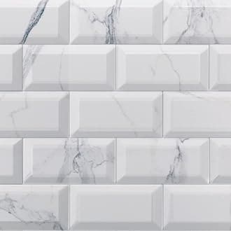 Metro Marble White & Grey Ceramic Wall Bathroom Tile Subway Brick Effect 100mm x 200mm Bevelled Edge Kitchen Tiles Gloss Finish 1m2 Box of 50