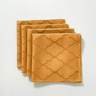 SASTYBALE Jacquard Thanksgiving Cloth Napkins 20 x 20 Inch Flower Pattern 4 Pieces Solid Washable Napkins for Restaurant Family Dinners Weddings Parties and Banquets(Square, 20 inch x 20 inch,Amber)