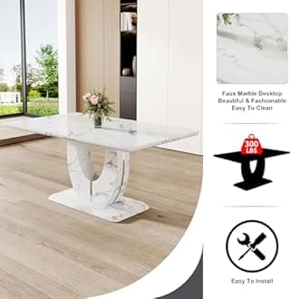 Dining Table Set for 6, Kitchen Table Chairs Set of 6, Modern Dining Room Set with 63'' Marble Dinner Table PU Leather Upholstered Chairs for Kitchen