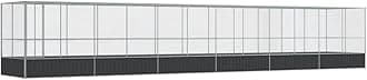 vidaXL Bird Aviary with Extension - Galvanized Steel Cage - Silver/Anthracite - 490.6"x81.5"x83.5" - Birds/Small Animals/Rabbits/Ducks