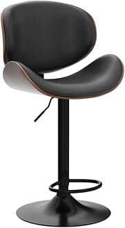 civama Bar Stools Set of 2 for Kitchen Counter, Adjustable Bar Height Chairs, Modern Swivel Barstools with Bentwood Seat and Back with Footrest, for Kitchen Island, Dining Room, Black PU Leather