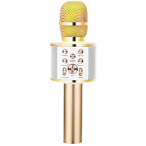 VERKB Wireless Karaoke Microphone Speaker, Portable Bluetooth Singing Machine for iPhone Android Smartphone Home Birthday Party Team Building (Light Gold)