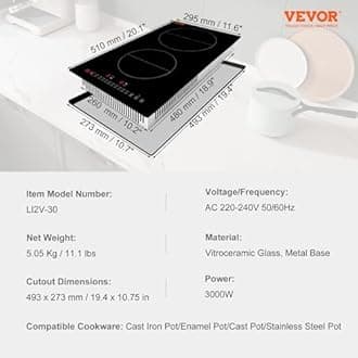 VEVOR LI2V-30 Induction Stove Top 3000W Multifunctional Burner 4, 20.1x11.6x3.1'', Black
