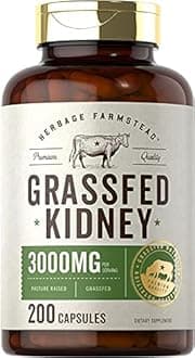 Grass Fed Beef Kidney Supplement | 200 Capsules | 3000mg | Pasture Raised Desiccated Bovine Supplement | Hormone and Pesticide Free | Non-GMO, Gluten Free | by Herbage Farmstead
