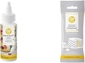 Wilton Dab-N-Hold Edible Adhesive, 2 oz. & White Vanilla Decorator Preferred Fondant Pack 4.4 oz. (Packaging May Vary)