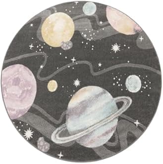 TT Home Nursery Area Rug Kids Rug For Bedroom Girls Boys Modern Rainbow Cloud Rug Animal Motif Colourful, colour:Anthracite, Size:200 cm round