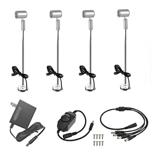 Xking 4-Pack Dimmable LED 1.5W Mini Spotlights Pole Jewelry Showcase Display Lighting Fixture Surface Mount with online PWM Dimmer (Base B, 16.1", Cool White(6000K))