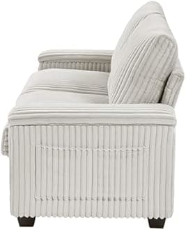 WILLIAMSPACE 71" Loveseat Sectional Sofa Couch for Living Room, Modern Upholstered 2 Seater Sofa with Storage Armrest & USB Port & Side Bag, Contemporary Small Sofa for Apartment, Corduroy (Beige)