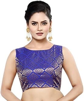 Madhu Fashion Womens Banaras Brocade Readymade Stitched Sleeveless Saree Blouse