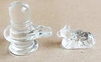 CNAINC Crystal Shivling with Nandi Statue Religious Worship Set, Clear Glass, 2-Piece
