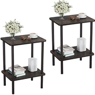 Apicizon 2 Tier End Table Set of 2, Small Side Table with Solid Wood Legs, Boho Bedside Table with Storage Shelf, Nightstand for Small Spaces, Bedroom, Living Room, Entryway, Rustic Oak