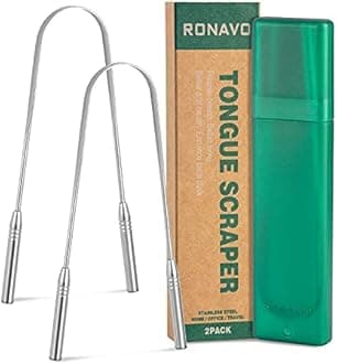 RONAVO Tongue Scraper for Adults, U Shaped, Flexible to Twist and Turn, Effectively Clean Tongue, Fresher Breath in Seconds, 100% Stainless Steel Tongue Cleaner, with Travel Cases