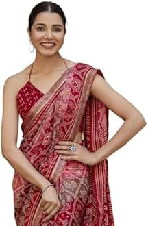 SIRIL Women's Georgette Bandhani Printed Saree With Unstitched Blouse Piece