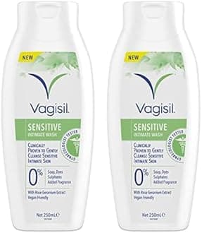 Sensitive Intimate Wash For Women, Gently Cleanses Sensitive Skin, pH Balanced, Soap Free Dye Free & Fragrance Free, 250ml (Pack of 2)