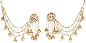 ZENEME Traditional Stylish Gold Plated Polki & Pearl Bahubali Jhumki Jhumka Earrings Jewellery For Girls And Women