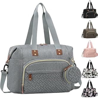 Diaper Bag Tote with Pacifier Case, Baby Bag for Women with Shoulder Straps, Travel Diaper Tote for for Mom and Dad Medium Size, Grey