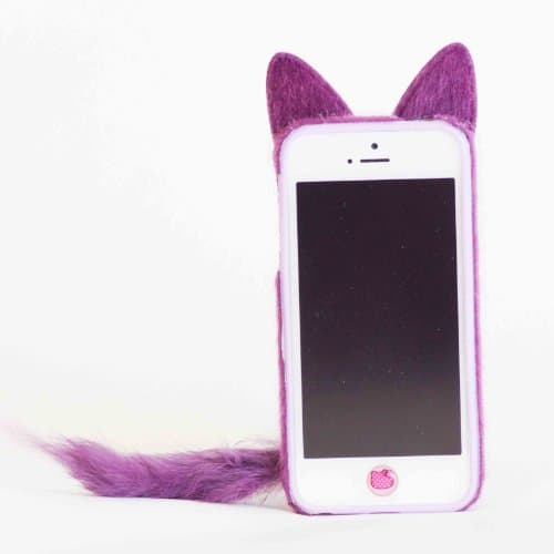 SFBAY Pro 3D Cute Smile Charming Plush Cat Ear Tail Case Cover Skin For Apple iphone 5 5S 5G + [ 1 Free Screen Protector] (Purple)
