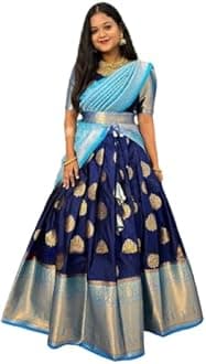 NAVKARMIT Women's Pure Pattu Silk Zari Weaving Lehenga Choli, Unstitched Lehenga Choli, Half Saree.