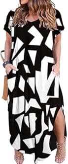 Kancystore Women's Plus Size Dresses Summer Casual Loose Pocket Short Sleeve Slits Long Maxi Dress XL-5X