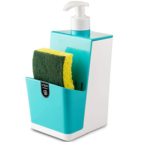 Crippa Kitchen Soap Dispenser with Sponge Holder | 16.9-oz Dish Soap Dispenser | Soap Dispenser for Kitchen Sink | Kitchen Soap Dispenser Pump with Scrubber & Sponge Caddy | Black & White