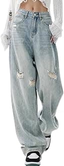 EMMIOL Women Baggy Jeans Mid-Low Waist Boyfriend Streetwear Vintage Jeans Wide Leg Denim Pants