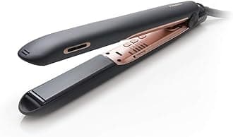 nanoe Flat Iron for Healthy, Shiny Hair, Hair Styling Iron with Ceramic Plates and Intuitive Heat Technology, for Straightening, Smoothing and Curling - EH-HS99-K (Black/Rose Gold)