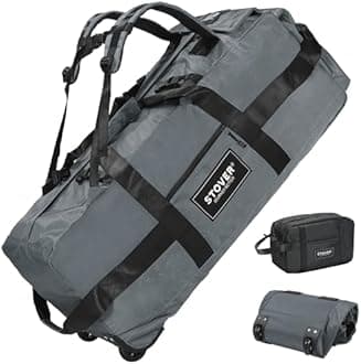 Stover 80L Rolling Duffel Bag with Wheels, Extra Large 31 Inch Durable Travel Duffle Bag- Rugged, Collapsible, Rollable Design w/Shoulder Straps- Use as Luggage or Backpack for Men/Women