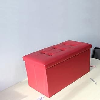 Leather Red Ottoman Foldable Storage Boxes and Seat - Foot Stool - Storage Box with Lids – Storage for Kids Toys – Bedroom, Hallway or Living Room – 2 Seater - 76 X 38 X 38cm