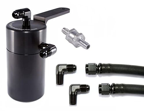 Elite Engineering Standard PCV Oil Catch Can & Hardware with Black AN Fittings, Check Valve & Clamps for 2006+ Dodge Hemi 5.7L - BLACK