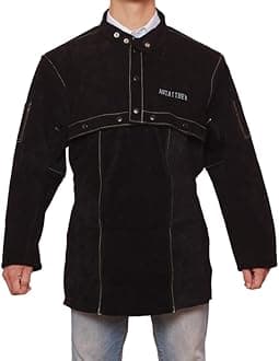 ANTAITHER Split Cowhide Leather Welding Cape Sleeve with Removable 20" Apron - Black, Heat and Flame Resistant