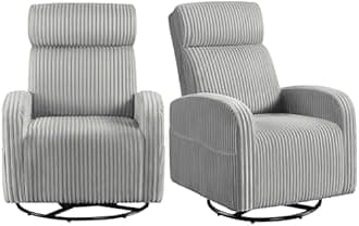 Yaheetech 360° Swivel Glider Chair for Nursery, Rocking Chair Nursing Chair with Side Pockets, Corduroy Glider for Living Room with High Back Light Gray Set of 2