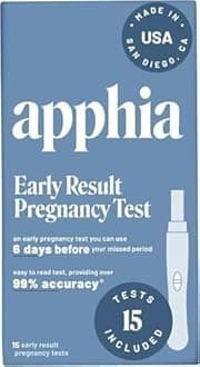 Apphia Health Early Detection Pregnancy Test Kit 15 Midstream hCG Tests, Detects Pregnancy Up to 6 Days Before Missed Period, Easy to Read Results, Female Urinal Compatible, Made in USA, Pack of 15