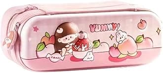 Parshya Pencil Case Double Layer 3D Cute Pencil Pouch Aesthetic Pencil Case for Girls Large Capacity Pen Pencil Pouch Multifunctional Stationery Organizer for School (Peach Girl)